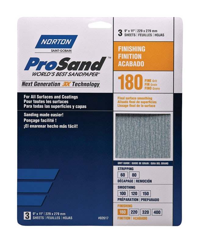 SANDPAPR 180G 3PK 9X11"