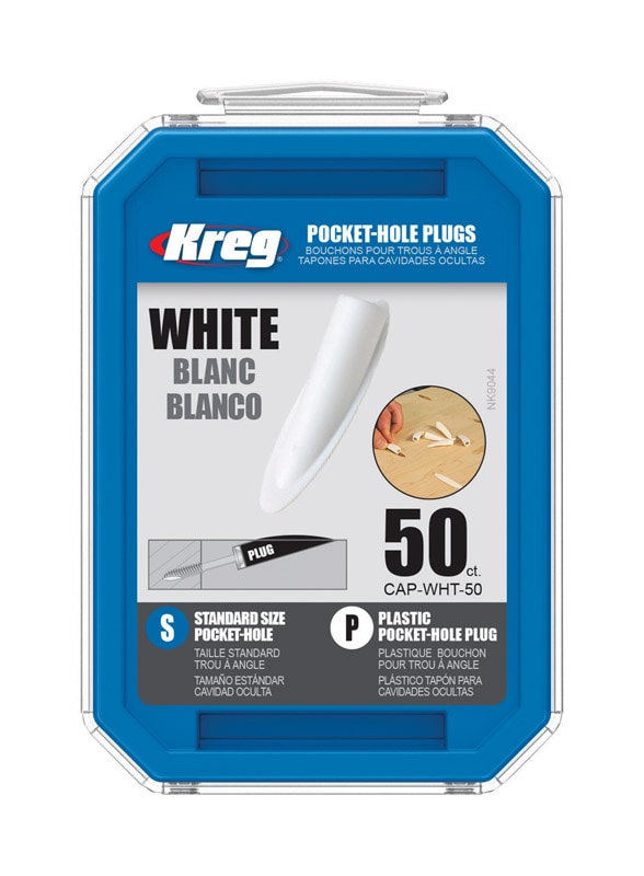 POCKET HOLE PLG 50PK WHT