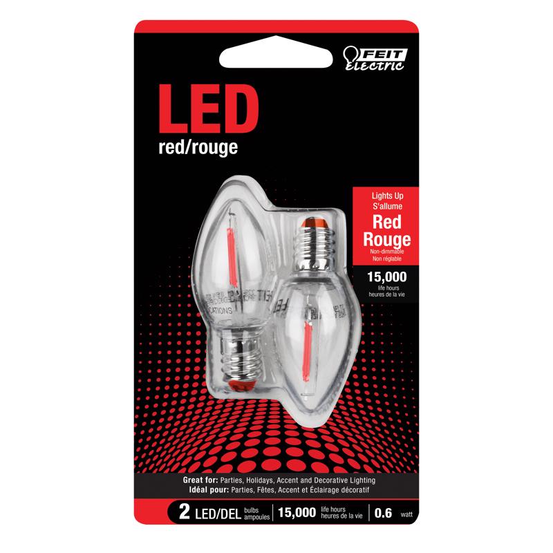 LED C7 E12 RED .25W 2PK