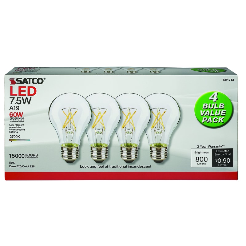 LED A19 E26 WW 60W 4PK