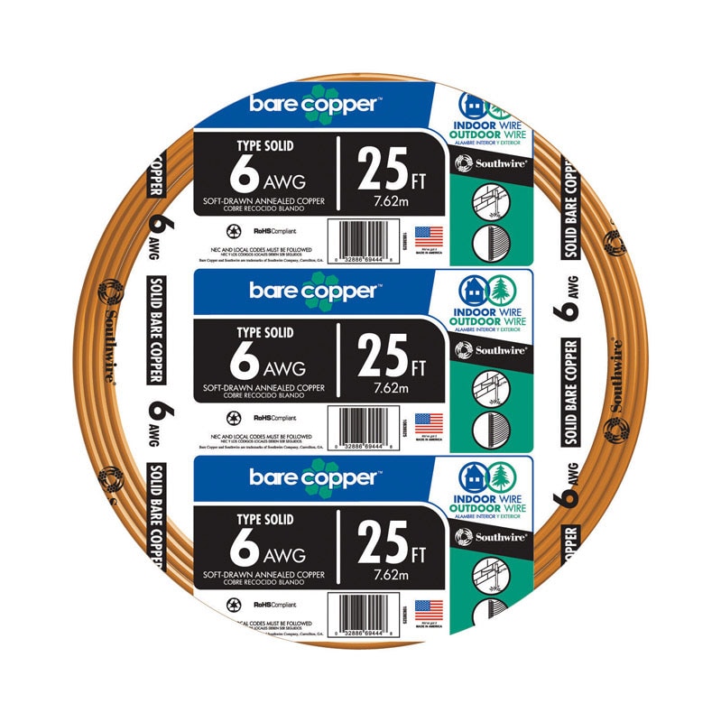 WIRE 6-1CU SOLID BARE25'