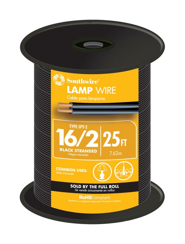 LAMP CORD 16/2 BLK 25'