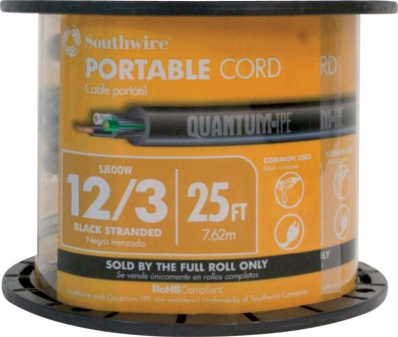 WIRE SJEOOW 12/3 BLK 25'