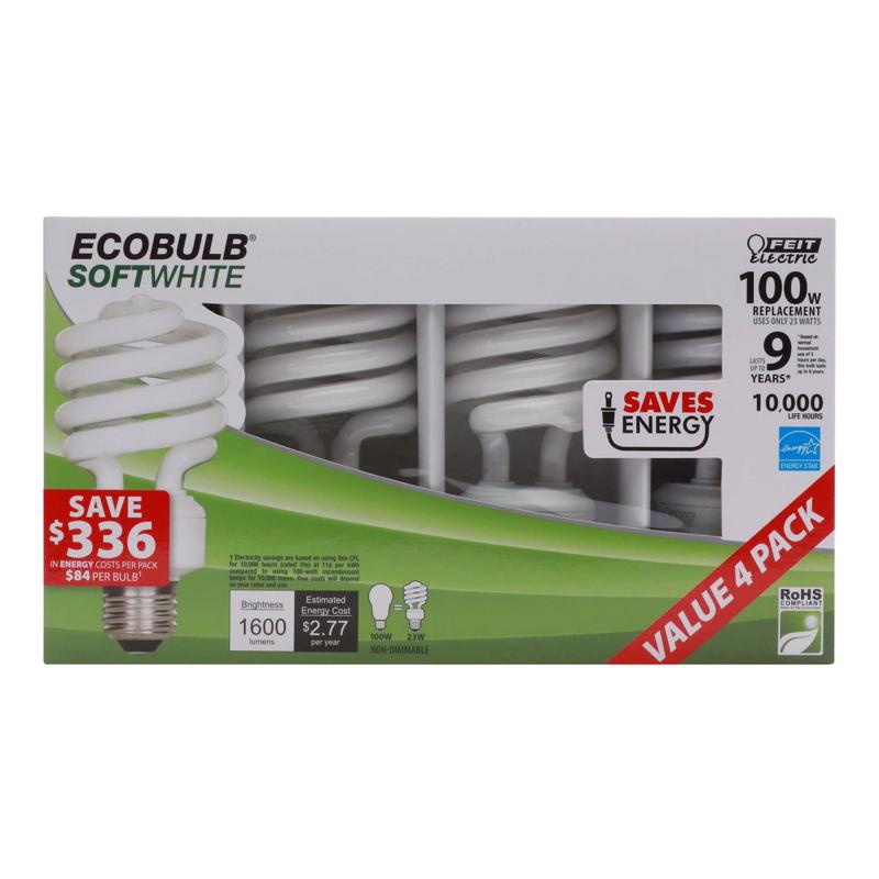 CFL 23W 1600L SFT WH 4PK