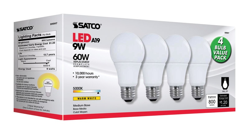 BULB LED 9.5W A19 5K 4PK