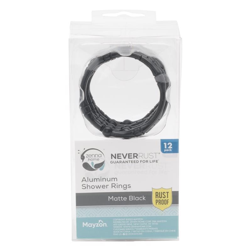 SHWR CRTN RNGS BLK 12PC