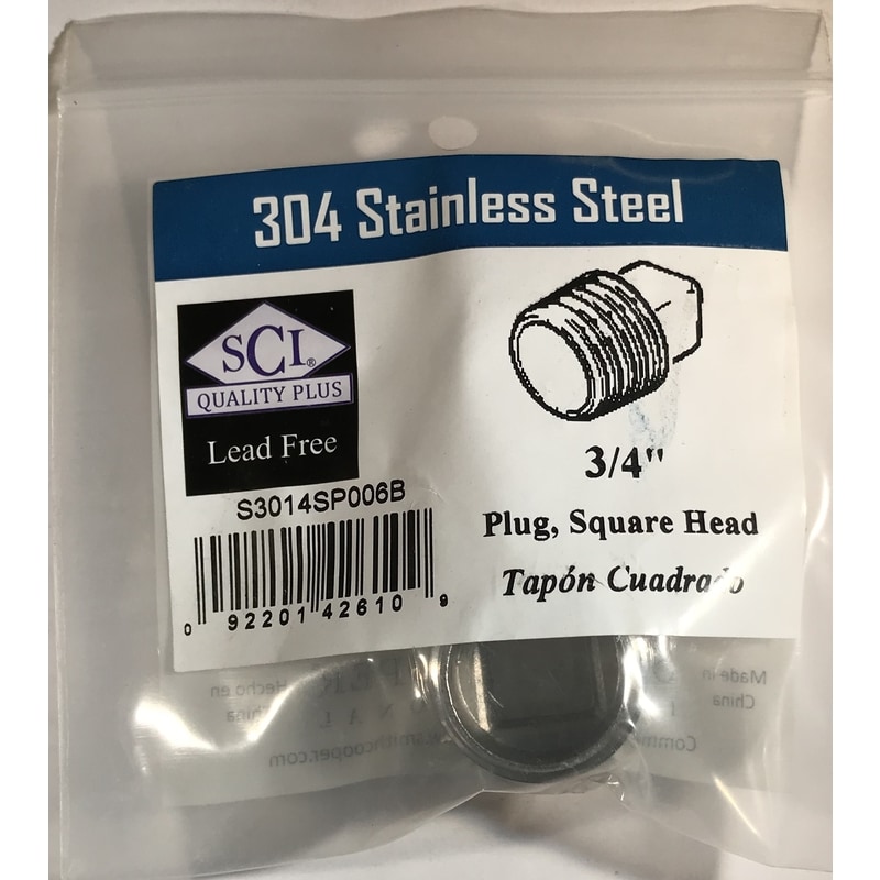 SQUARE HEAD PLUG 3/4 SS