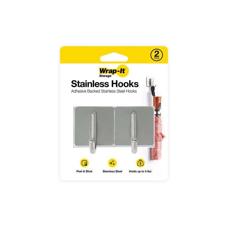 HOOK ADHESV SS SLVER 2PK