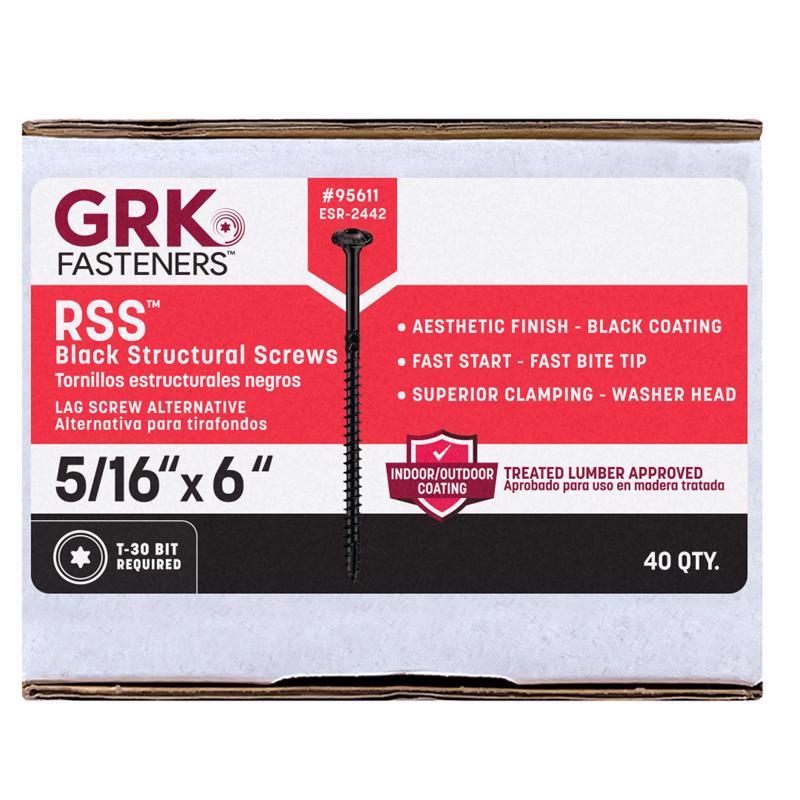 STCRL WD SCRW STR BLK 6"