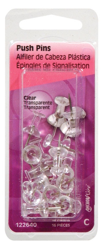 PUSH PIN CLEAR 16PC