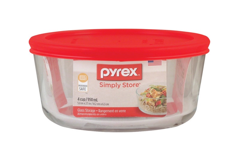 PYREX ROUND W/LID RED4C