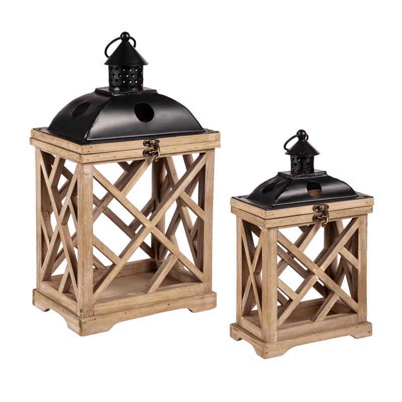 LANTERN MTL/WOOD 2PK