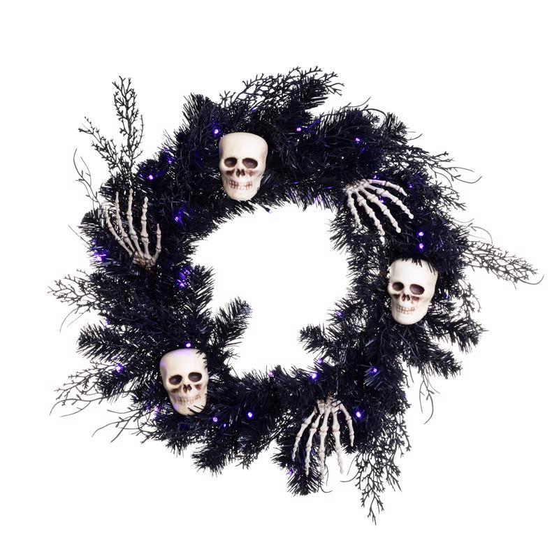 WREATH SKULL B/O BLK 24"