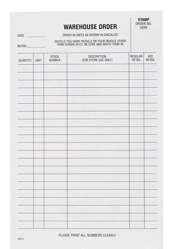 WAREHOUSE ORDER PAD